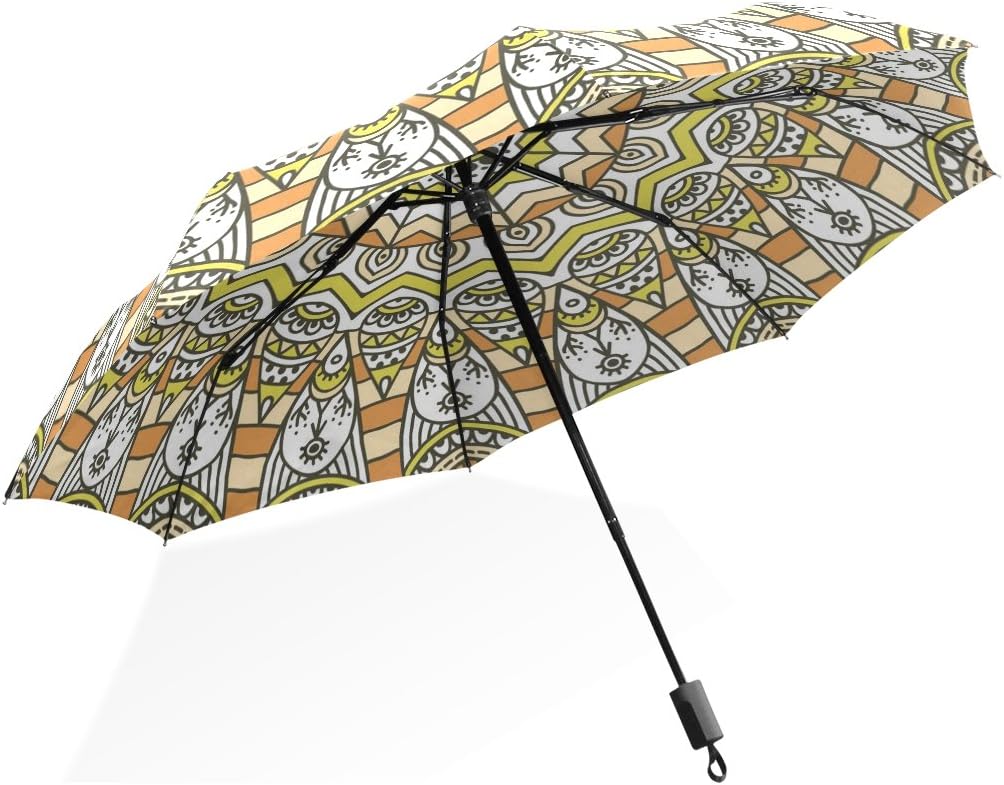 Umbrella Windproof Compact Art Ethnic Paisley Floral Pattern Folding Travel Rain Umbrella