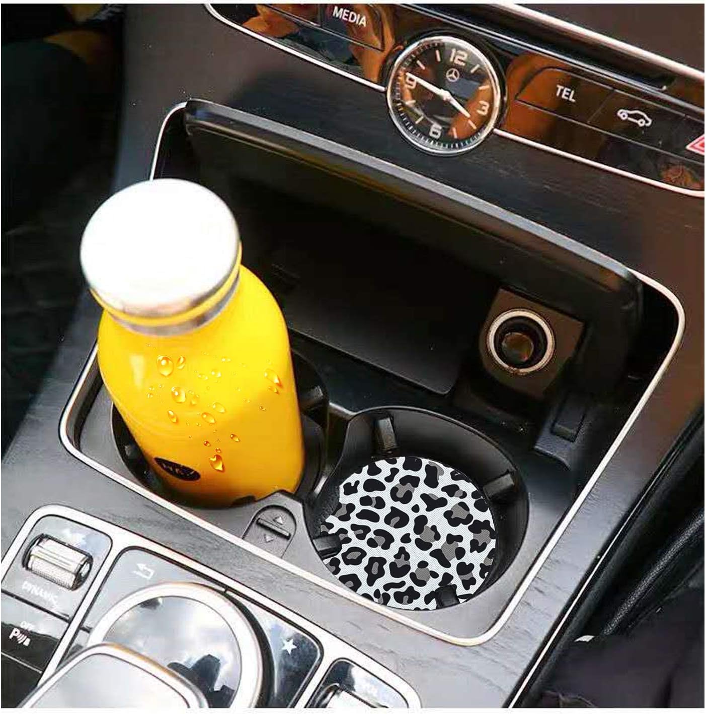 Car Coasters for Drinks Absorbent, Cute Car Coasters for Women, ar Cup Holder Coasters for Your Car with Fingertip Grip, Auto Accessories for Women & Lady,Pack of 2 (Snow Leopard): Automotive