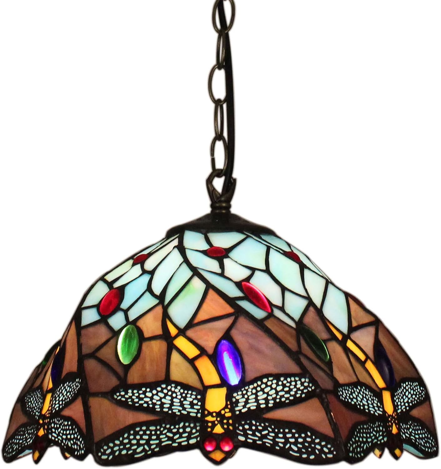 12-Inch europäischer Retro-Stil Buntglas Libelle und Perlen-Serie