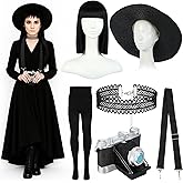 Suncalla 6 Pcs Women's Gothic Costume Accessories Witch Halloween Cosplay Include Wig Necklace Hat Sock Camera Prop