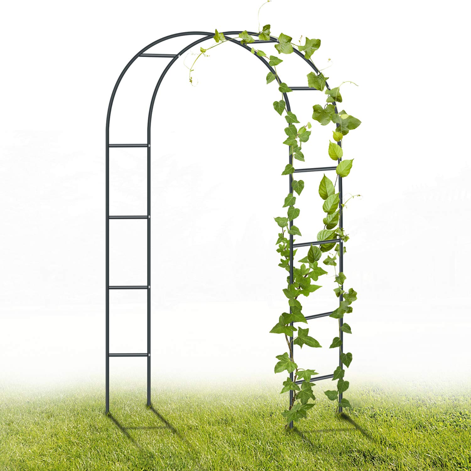 YAOBLUESEA Metal Garden Arch, 2.4M Garden Archway Powder-Coated Steel Trellis for Plants Support Roses Climbing Archway Garden Decoration (Black)