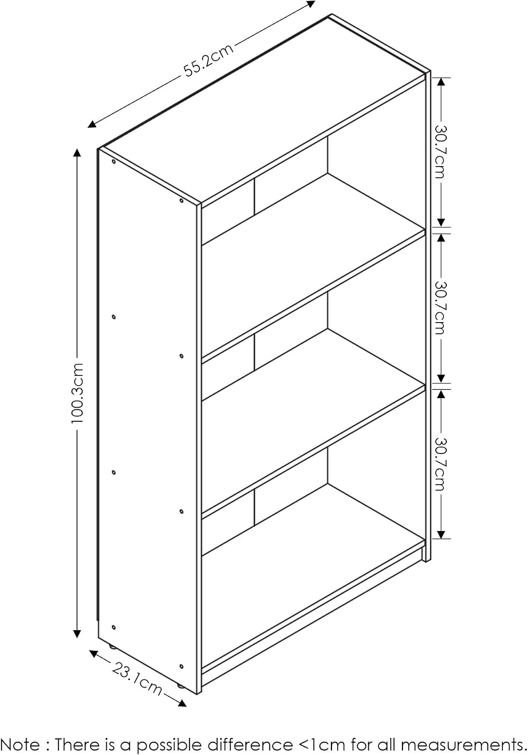 Furinno BASIC Book Shelf, 3-Tier Modern Bookshelf, Bookcase with Open Shelves, 9.3 x 21.8 x 39.5, for Living Room Bedroom - Image 3