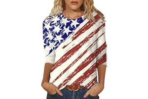 AAZJSS 4Th of July Shirts for Women 3/4 Sleeve Plus Size T Shirt Hawaiian Beach Round Neck Soft Cotton Tops