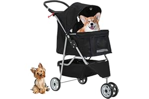 RUESLEAG Dog Stroller,3 Wheels Travel Folding Pet Stroller for Small Medium Dog Cat Jogger Stroller with Storage Basket Removable Liner Black