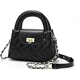 Small Quilted Crossbody Purse for Women, Faux Leather Top Handle Bag with Chain Strap, Elegant Mini Handbag for Daily Use
