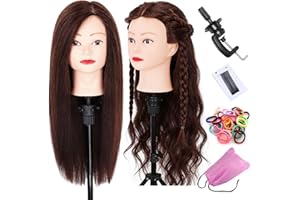 LEEVEN 22-24 Inch Mannequin Head With 60% Real Human Hair Practice Training Manikin Head with Clamp Holder For Styling Cutting Braiding Brown Hair Cosmetology Doll Head for Christmas