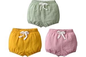 Openatey 3 Pack Little Baby Girls Summer Shorts Cotton Linen Blend Short Loose Cute Casual Bloomer Floral Harem Shorts