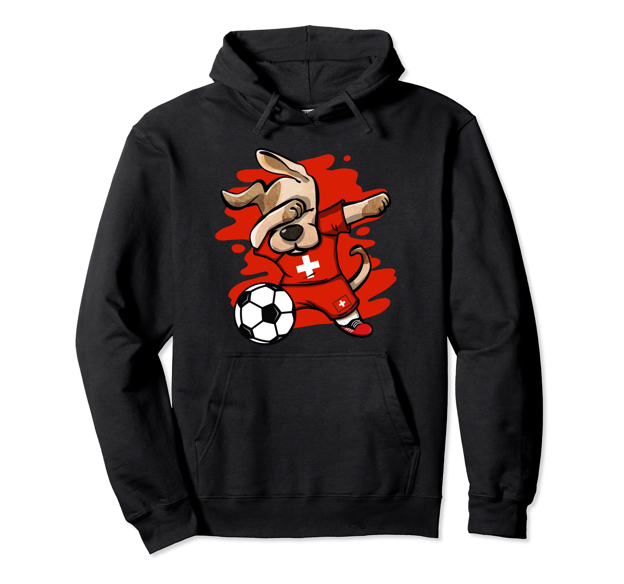 Dabbing Dog Switzerland Soccer Fans Swiss Flag Football Art Pullover Hoodie