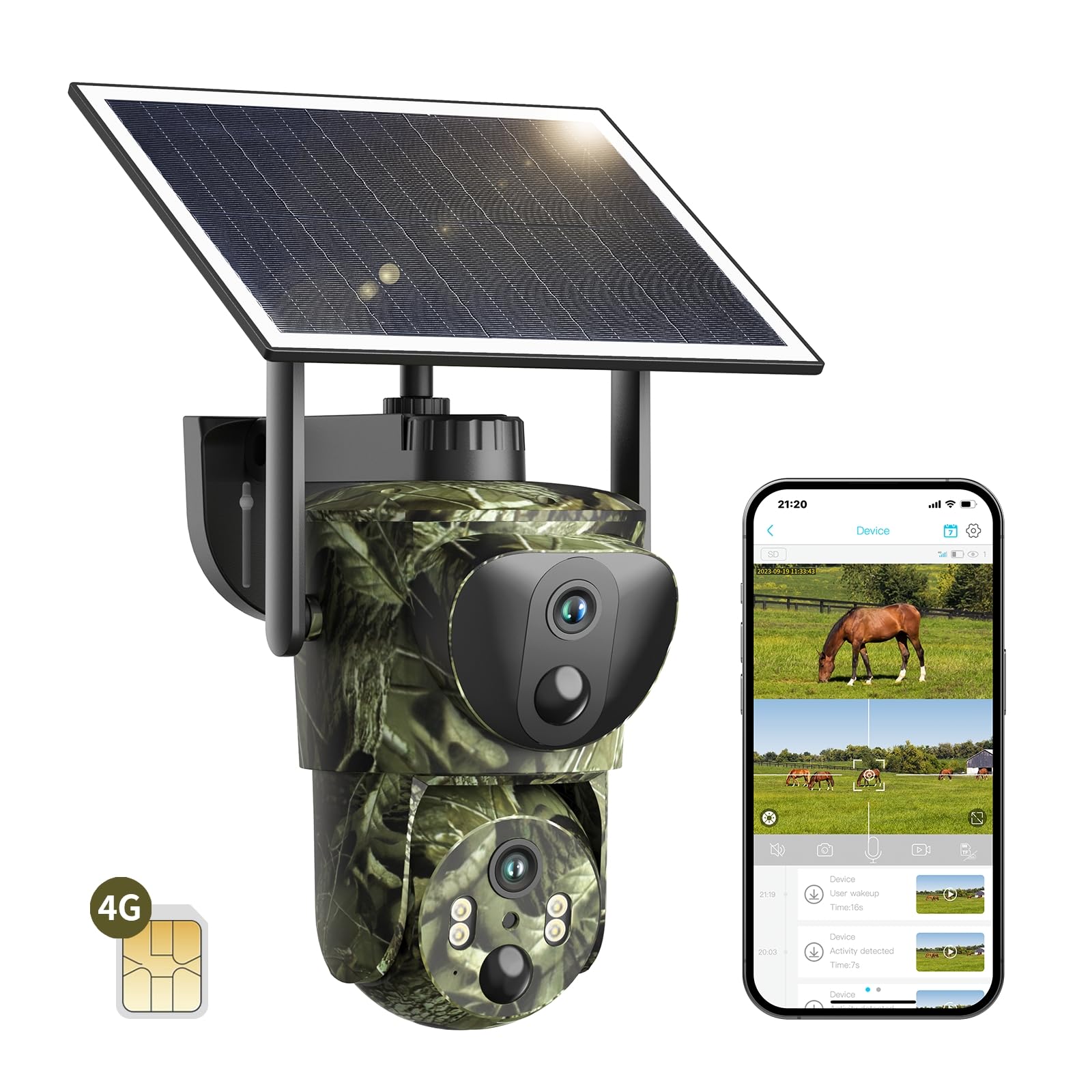 SEHMUA Trail Cameras Dual Lens Linkage Security Camera, 4G Unlimited Data Plan Cellular Trail Camera 2K Live Video Game Cameras with Night Vision Motion Activated IP66 Waterproof Solar Powered Cam