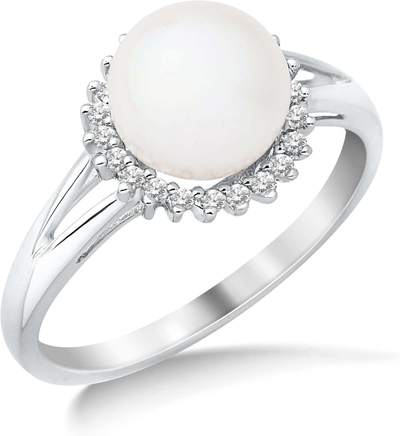 9ct White Gold Diamond Set Cluster Ring with Freshwater Pearl SA951R