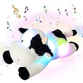 Cuteoy Glowing LED Cow Light-up Nightlight Toys Musical Plush Stuffed Animal Soft Singing Lullabies Birthday Christmas Plushies Gifts for Kids Boys Girls,15.5"