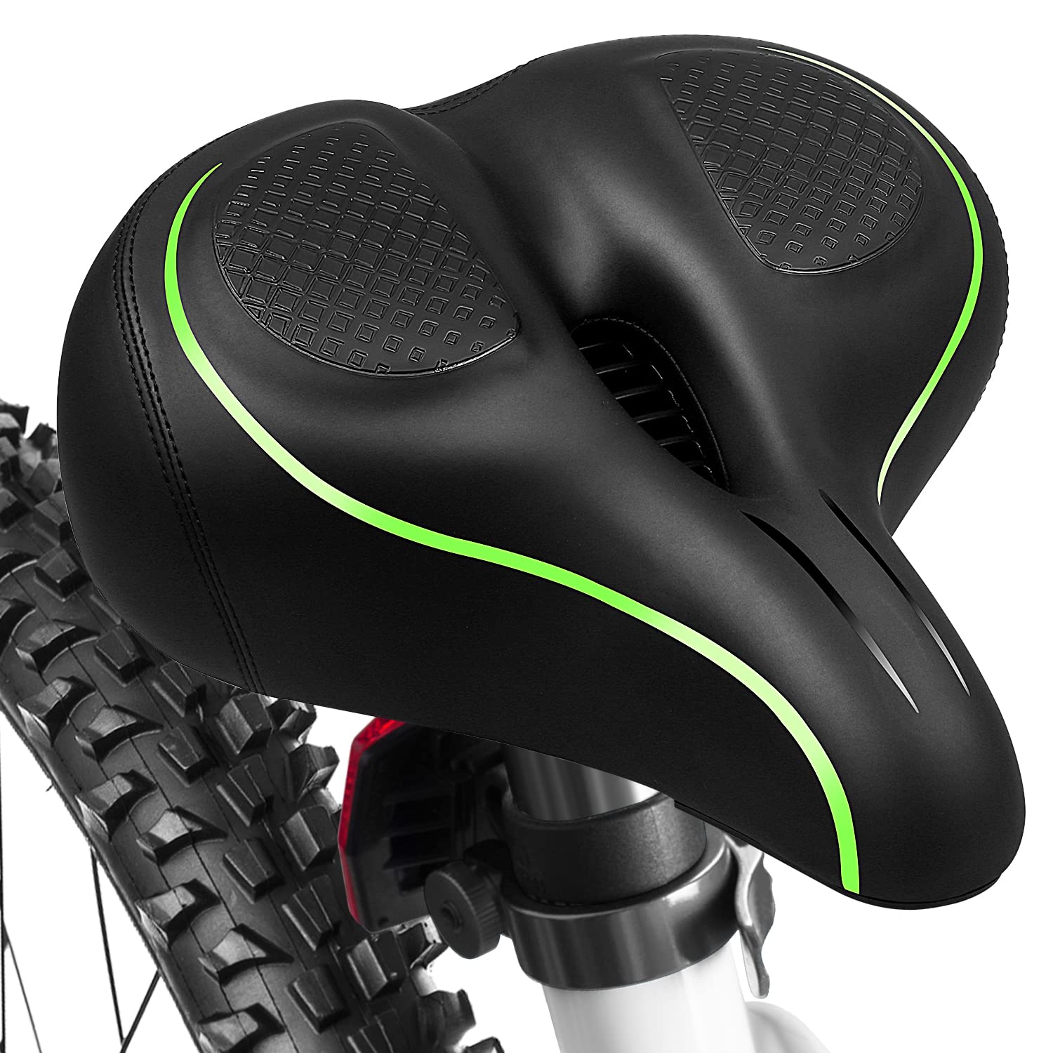 Gel Bike Seat Cushion, MSDADA Comfortable Wide Bike Saddle for Women&Men, Universal Size Bicycle Seat Cushion for Mountain Bike, Exercise Bike, Road Bike, City Bike, Spinning Bike, MTB, BMX(Green)