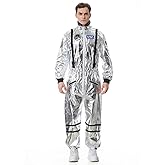 GRAJTCIN Men's Astronaut Costume Adult Silver Spaceman Suit Pilot Jumpsuit Halloween Cosplay Outfit