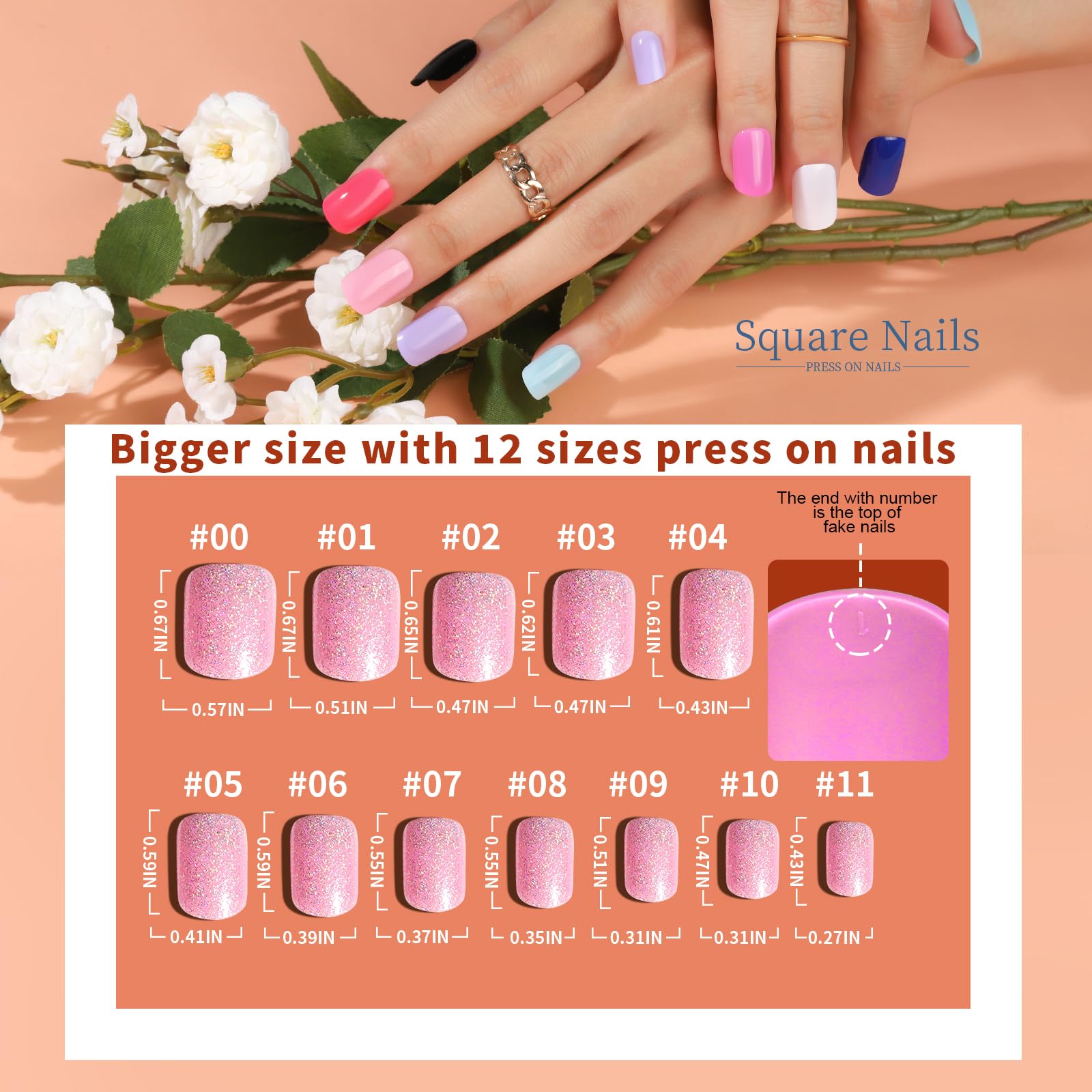 Teenitor 24Pack Short Press On Nails, 576Pcs Short Square Press On Nails, Short Matte Nails, Short Glossy Nails, Short Glitter Nails, Short French Nails, 12 Sizes Short Fake Nails With Nail Glue - Image 2
