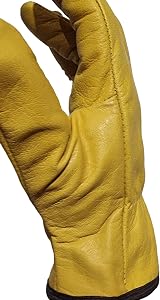 LLB Premium Fleece Lined Yellow Leather Winter Thermal Gloves Large 9 view 5