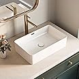22 Inch Bathroom Vessel Sink with Overflow, Los Flexi 22"W x 13"D Rectangular Vessel Sinks for Bathrooms, White Porcelain Basin, Modern Above Counter Bathroom Sink