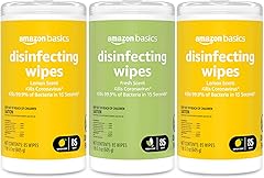 Amazon Basics Disinfecting Wipes, Lemon & Fresh Scent, Sanitizes, Cleans, Disinfects & Deodorizes, 255 Count (3 Packs of 85)