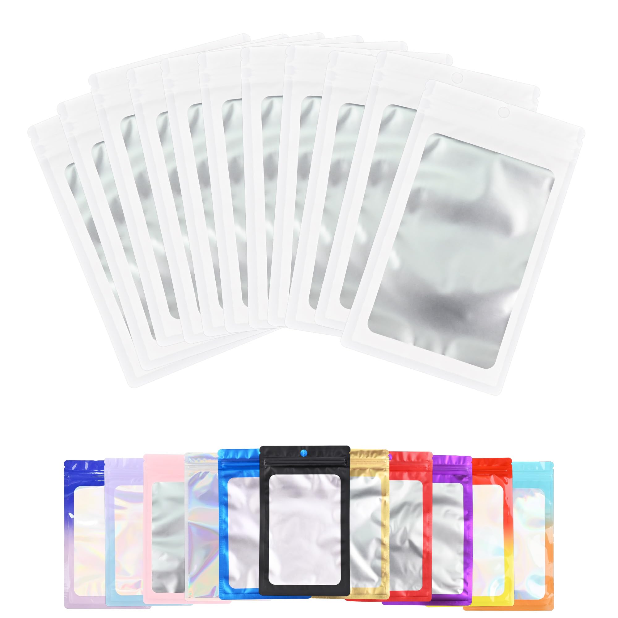 Photo 1 of 100 Pack Resealable Plastic Bags for Food Storage, Zipper Bags with Clear Front Window, Packaging Pouch for Small Business (White, 2.4x3.9 inch)