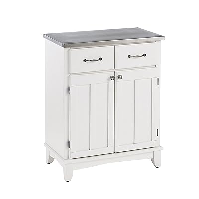 Home Styles Buffet, White with Stainless Steel Top, 2 Drawers & Doors