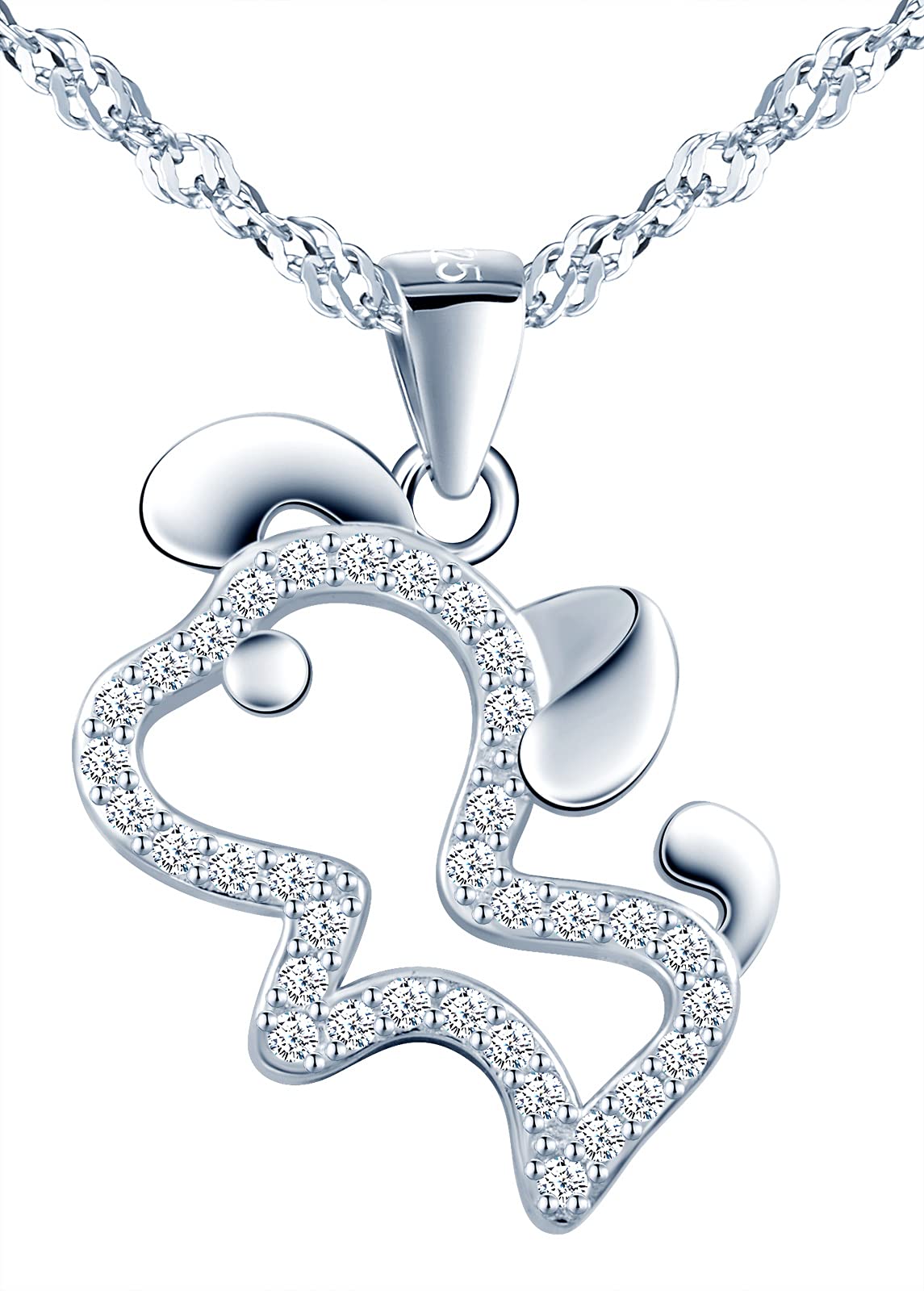 MicVivien Women Necklace Sterling Silver 925 Cute Dog Pendant Necklace with Sparkle Cubic Zirconia Pet Animal Silver Jewellery for Mum Wife Girlfriend