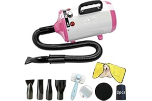 GOLADA Dog Hair Dryer- Pet Grooming Hair Dryer - with Pet Brush, Pet Towel, 4 Different Nozzles.(White Pink)