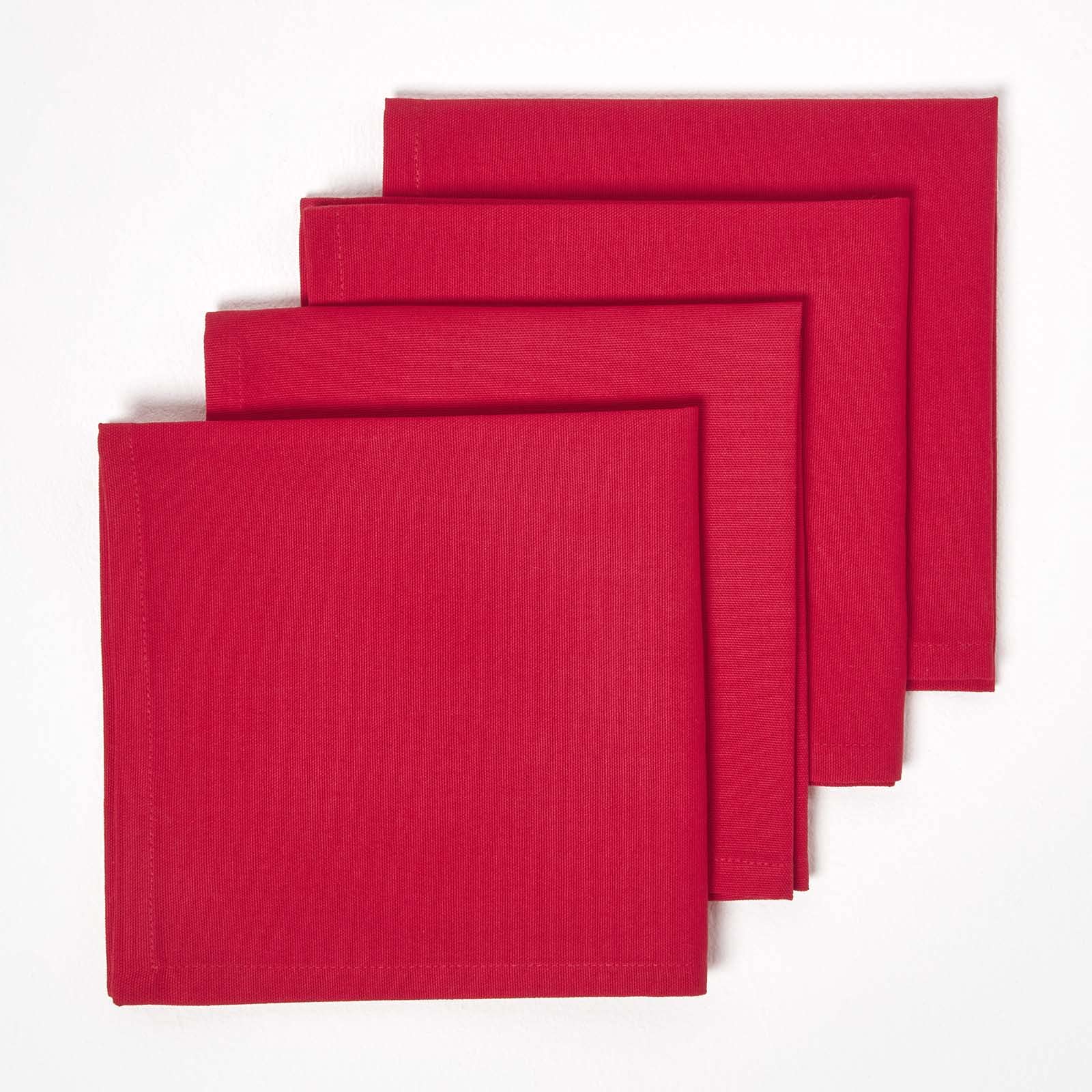 HOMESCAPES Premium Red Cloth Napkins, Set of 4, Handcrafted, Plain 100% Cotton Fabric Napkins, Washable & Reusable, Dinner Table Napkins for Parties, Events & Weddings - Christmas Red, 45 x 45cm