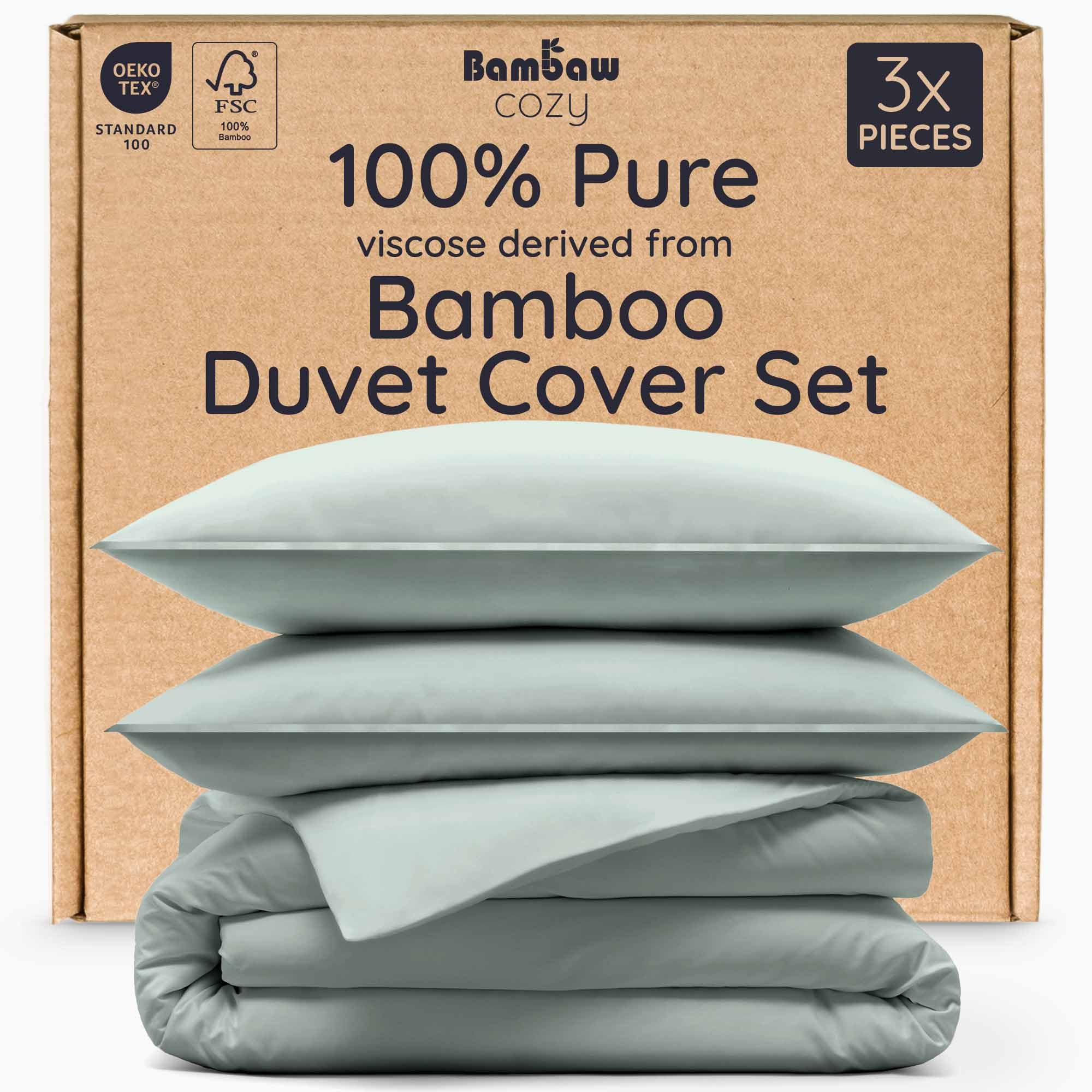 Photo 1 of Bambaw 100% Viscose Derived from Bamboo Duvet Cover Queen Size – 3 Pieces Cooling Duvet Cover Queen Size Set, Super Soft & Breathable, No Comforter (Sea Glass)
