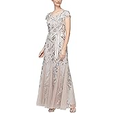 Alex Evenings Womens Long Length A-line Sequin Lace V-Neck Mother of The Bride Dress, Formal Event Gown with Short Sleeves