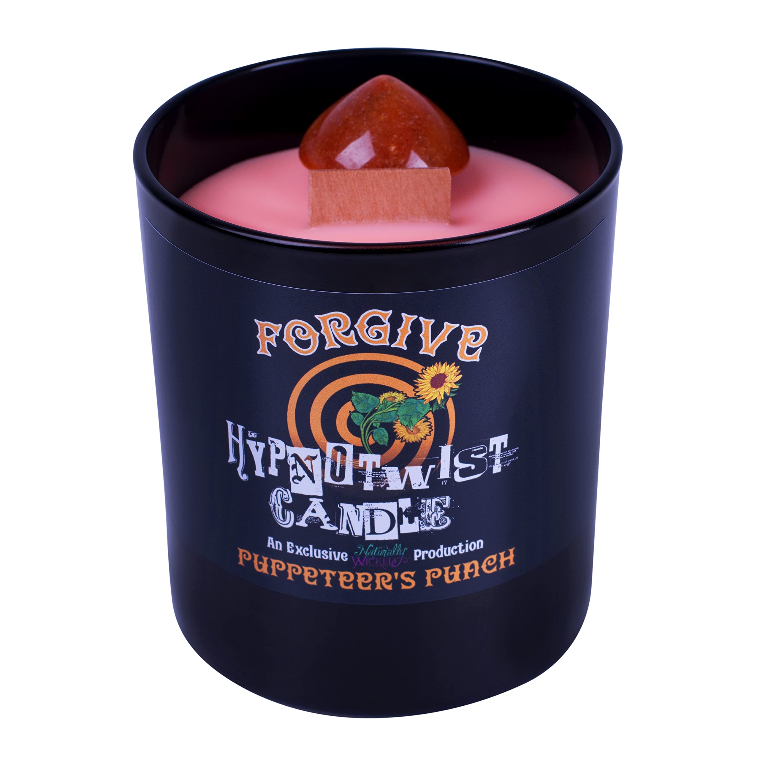 Naturally Wicked Hypnotwist Forgive Candle | Hypnotic Crystal Spell Candle | Inc Crystal Spinning Top