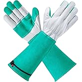 HODUP Gardening Gloves, Rose Pruning Gloves Thorn Proof, Long Cowleather Gauntlet Yard Work Gloves with Adjustable Cuffs