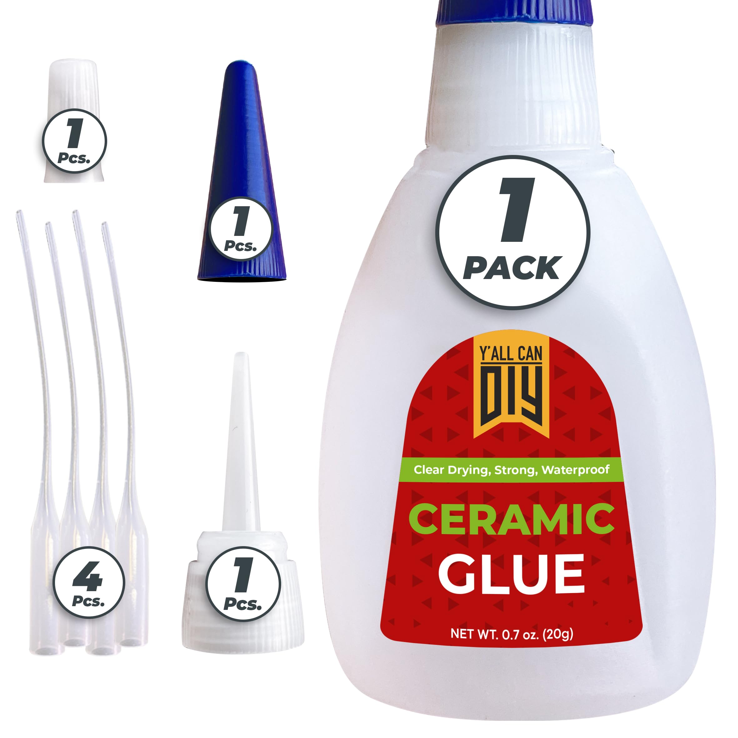 Waterproof Super Glue for Ceramic - Ceramic Glue Repair for Pottery, No Smell After Cure. Best Cyanoacrylate Based Adhesive for China and Porcelain - Cap Color May Vary (Blue or White)