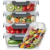 5 Pack 36oz Borosilicate Glass Food Storage Containers Set with Lids, Freezer Meal Prep Containers, Airtight Bento Lunch Container Set, Oven, Freezer and Dishwasher Safe, BPA Free, Kitchen Storage Set