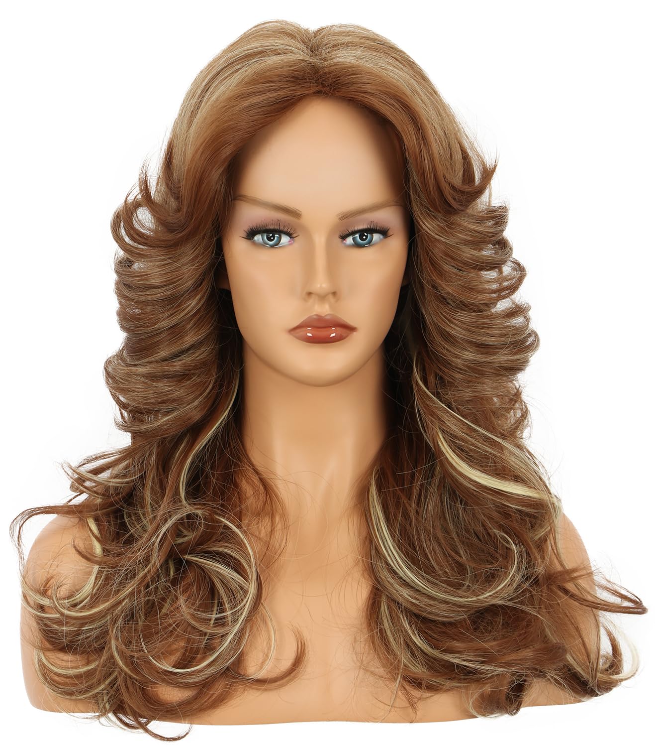 Yuehong Long Dark Brown Blonde Curly 70s Disco Wig Vintage Feathered Halloween Cosplay Costume For Woman Daily Party