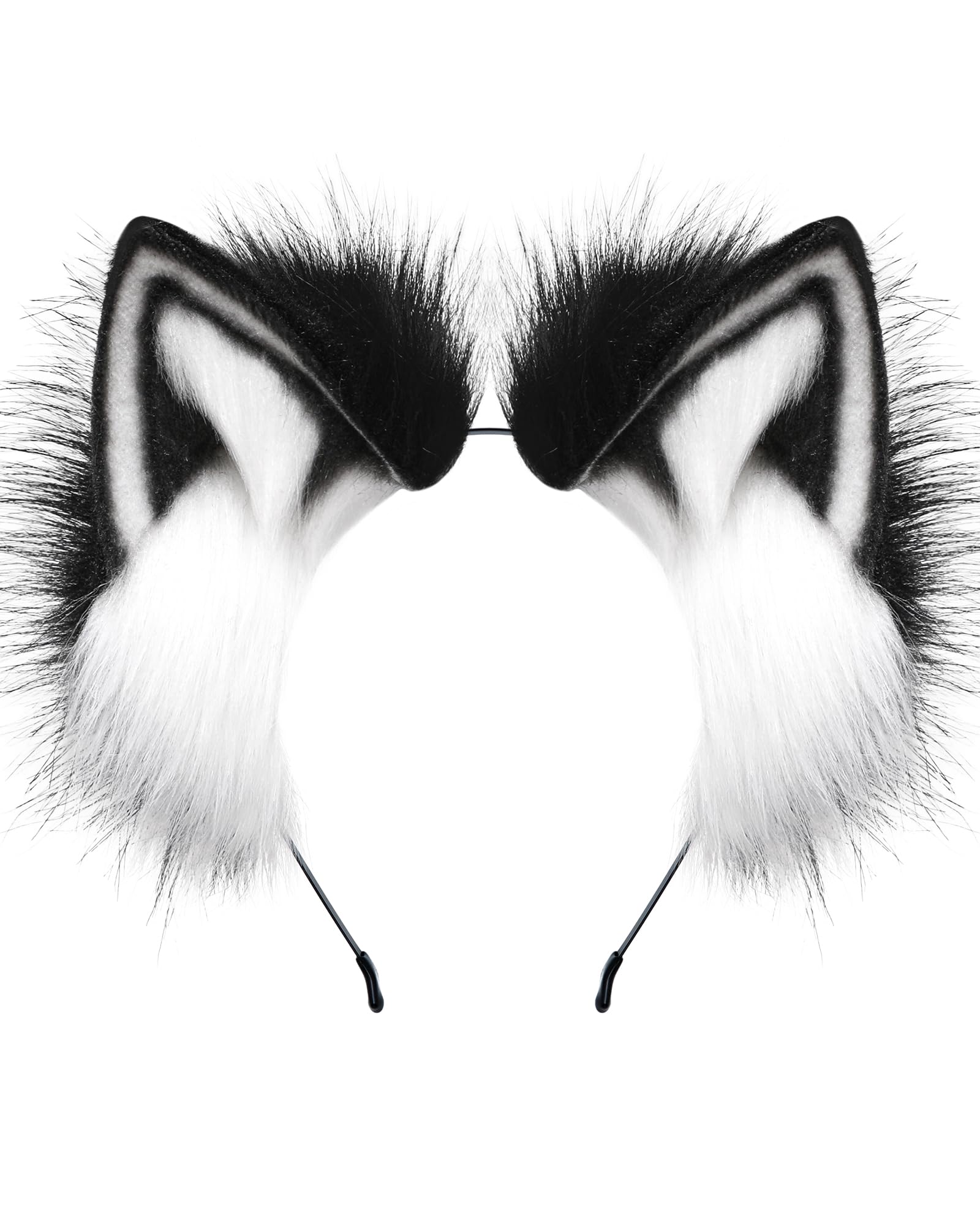 ZFKJERS Furry Fox Wolf Cat Ears Headband Adult Cosplay Costume Hair Accessory for Halloween (Black White) — image 1