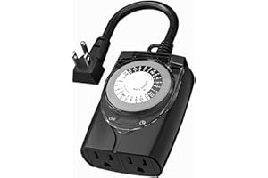 HBN Outdoor Timer Outlet Waterproof, 24 Hour Mechanical Light Timers for Electrical Outlets Outdoor Weatherproof, 2 Grounded Outlets for Christmas Lights, Holiday Decorations, 15A 1/2HP