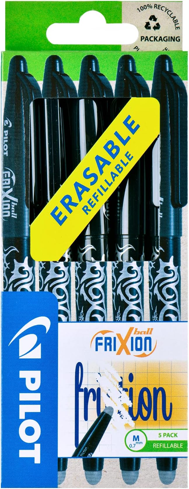Pilot Frixion Erasable Rollerball Pen Set 5 Pack Black 0.7 mm