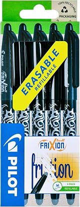Pilot Frixion Erasable Rollerball Pen Set 5 Pack Black 0.7 mm