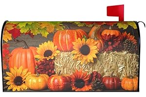 SWEETSHOW Fall Mailbox Covers Magnetic Large Oversized 25.5 X 21 Pumpkin Sunflower Maple Leaf Autumn Thanksgiving Harvest Decorations Mailbox Wrap Post Letter Box Cover Decor for Outdoor Home Garden