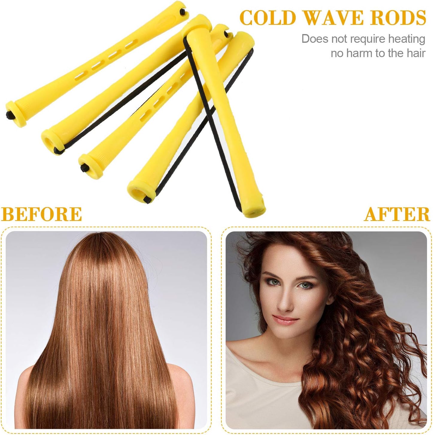 36 Pieces Cold Wave Rod, Hair Perm Rods Hair Rollers Perming Rods Curlers with Steel Rat Tail Comb for Hairdressing Styling (Yellow,0.28 Inch) - Image 5