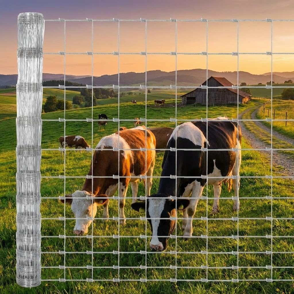 Photo 1 of Livestock Fence, 6Ft x 328Ft Galvanized Wire Fencing, Cattle Farm Fence, Heavy Zinc Coated Deer Goat Cattle Fence for Farm Yard Livestock Protection