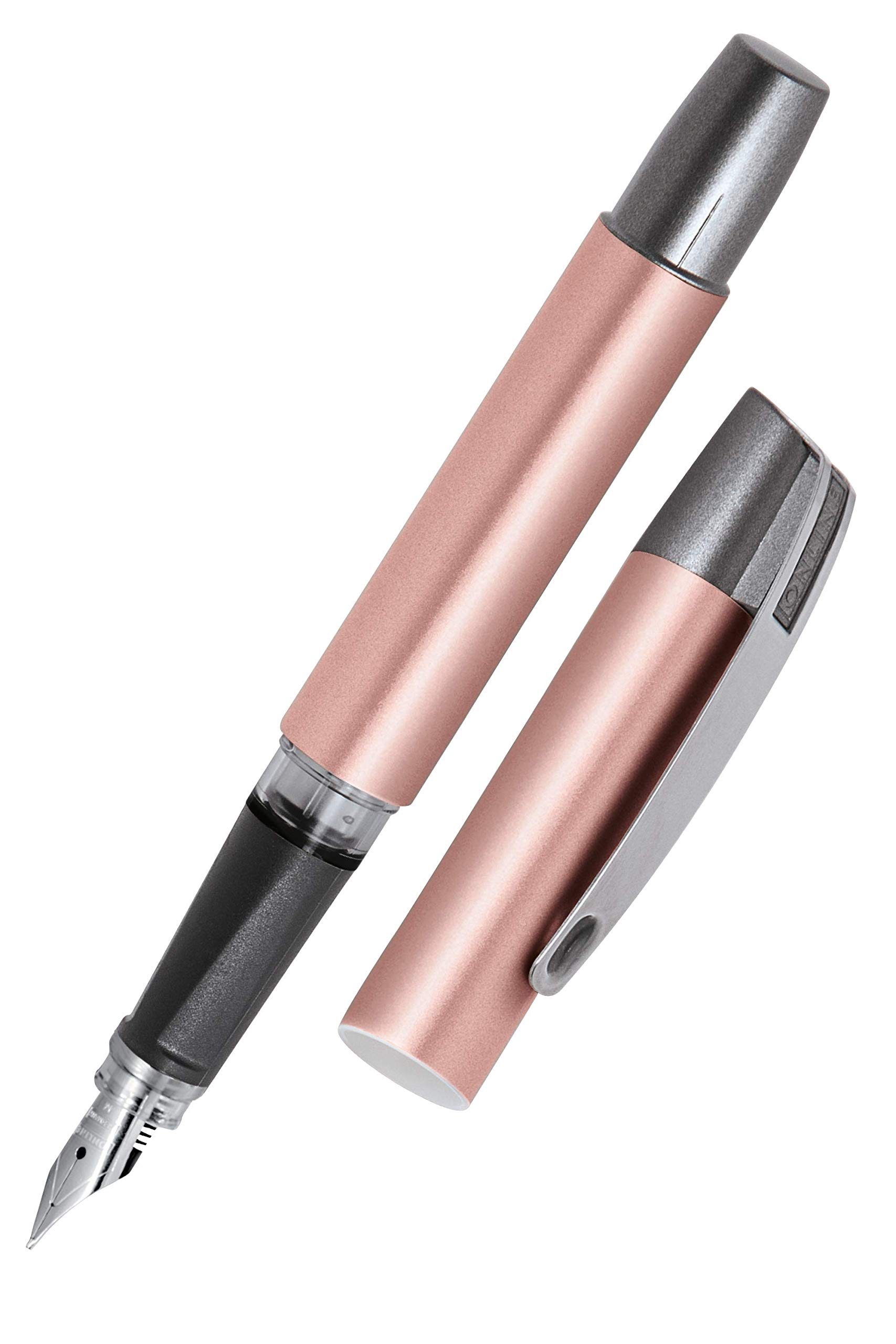Online Ergonomic fountain pen for school/college - Campus Rosegold - solid medium nib, soft grip part, for standard ink cartridges, refillable, for beginners/pupils/students/adults
