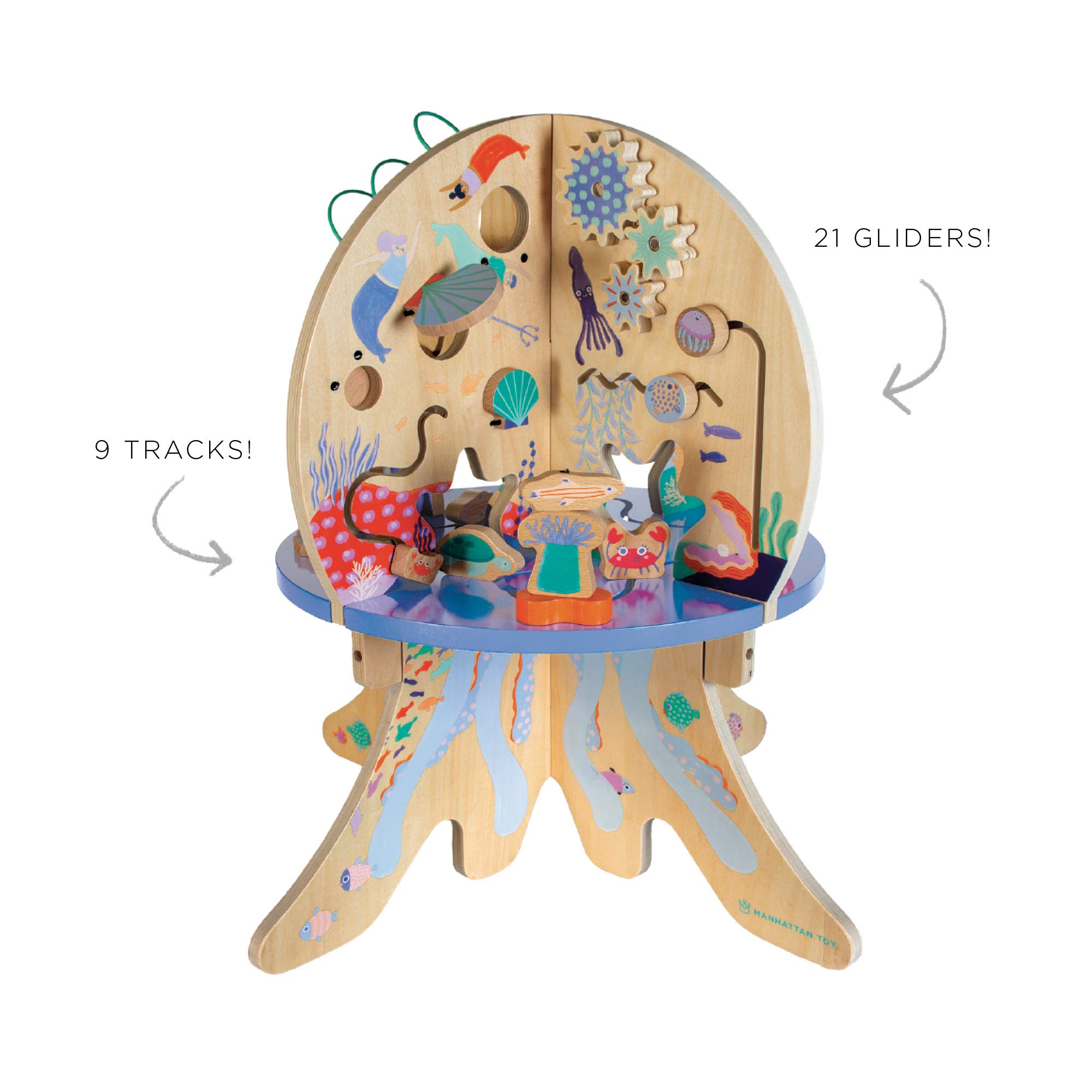 Manhattan Toy Deep Sea Adventure Wooden Toddler Activity Center with Clacking Clams, Spinning Gears, Gliders and Bead Runs