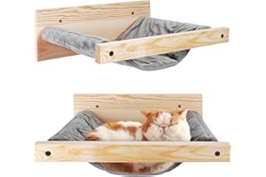 Almcmy Cat Hammock Wall Mounted, Floating Cat Shelves for Wall, Wooden Cat Beds and Perches for Wall, Holds up to 33 lbs, Cat Wall Furniture for Sleeping, Playing, Climbing, Lounging