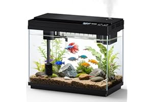 Fishkeeper 2.3G Smart Aquarium - Ultra Clear Glass Fish Tank w/Auto Timer 8-Color RGB Lights, 4-in-1 Self-Cleaning Silent Water Pump, Aromatherapy, Temperature Display, Perfect for Desktop Decor