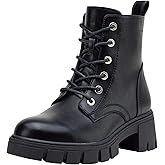 Vepose Women's 9626 Combat Ankle Boots, Lace-up Platform Chunky Heel Booties with Side Zipper