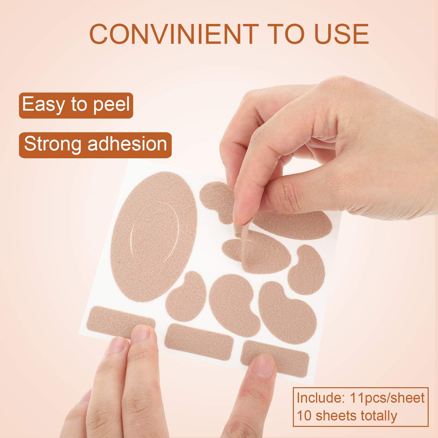 Moleskin Tape Flannel Adhesive Pads Heel Stickers Blister Prevention Pads Anti-wear Heel Pads for Feet Fabric Padding, 11 Shapes (110 Pieces): Health & Personal Care