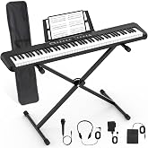88 Key Piano Keyboard, Electric Digital Piano with Semi Weighted Keys, Keyboard Piano with Sustain Pedal, Power Supply, Stand, Carrying Case, Headphones, USB-MIDI Compatibility, for Beginner Adults