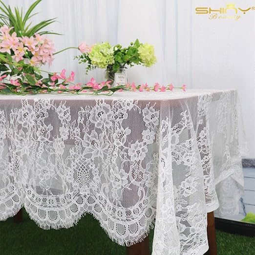 Amazon Com Shinybeauty Lace Tablecloth Runner White 60x126 Inch