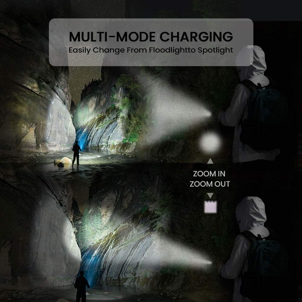 Euyee Rechargeable Flashlight High Lumen Magnetic LED Flashlight - Zoomable, 4 Modes with COB Work Light, Water Resistant, Handheld Light - for Camping, Hiking, Emergency(with 18650 Battery) - - 