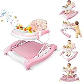 5 in 1 Baby Walker, Music and Lights Walker for Baby Boy Girls 6-12 Months, Foldable Baby Walkers with Wheels and Bouncer Combo Portable, Toddler Infant Walker with Adjustable Height
